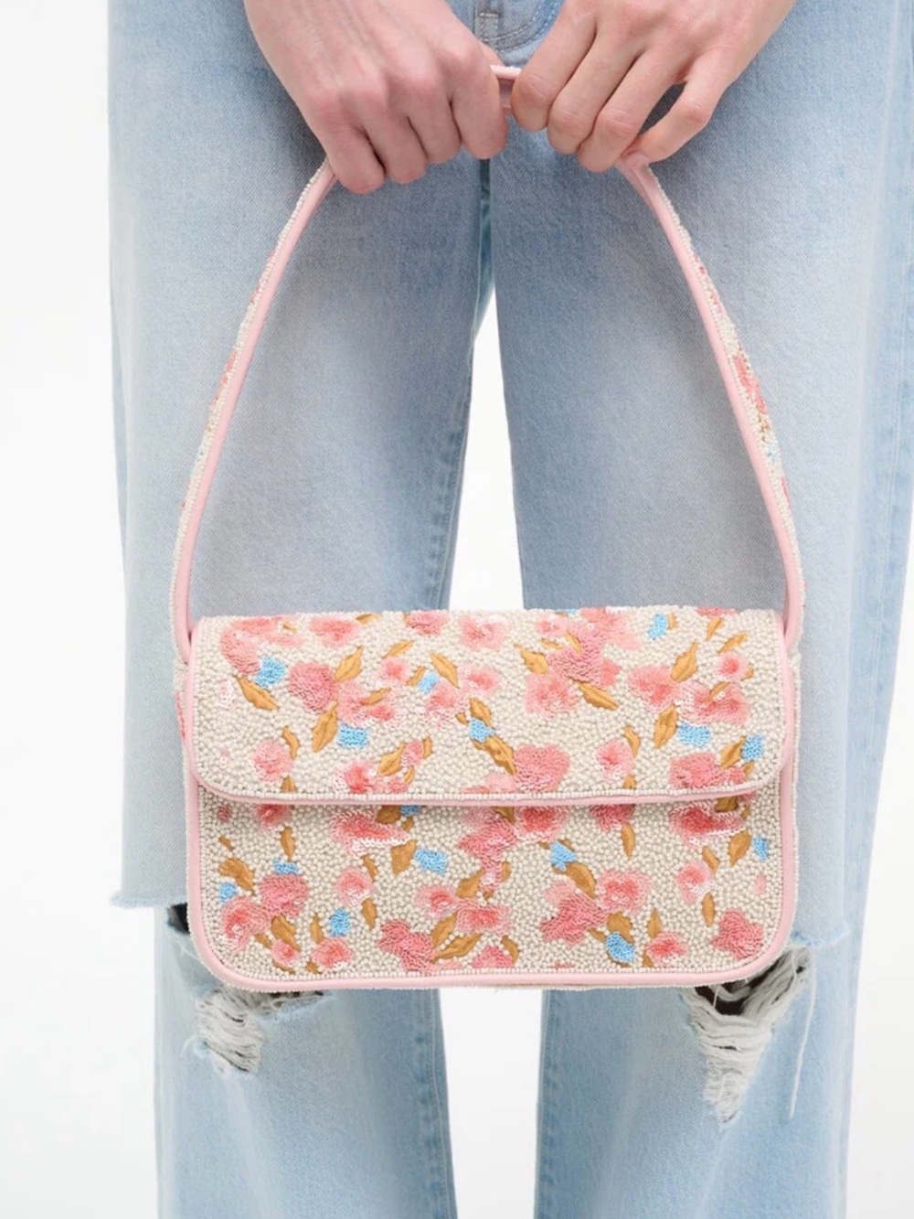 STAUD Pink Floral Beaded Shoulder Bag - Picture 3 of 6